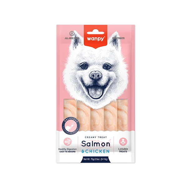 بستنی سگ ونپی با طعم سالمون و مرغ Wanpy Dog Creamy Treat With Salmon And Chicken بسته 5 عددی