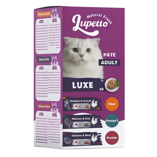 کنسرو غذای گربه بالغ لوپتو مدل لوکس طعم هویج، ماهی، گوشت وزن 510 گرم مجموعه 6 عددی